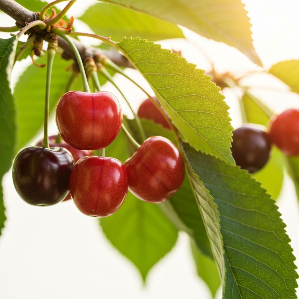 Rote und dunkle Kirschen auf natürlichem Ast mit grünen Blättern - Melatoninquelle
